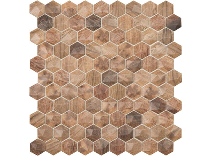 Мозаика стеклянная на сетке чип 35x35 Hexagon Wood 4700 Vidrepur 317x307/7 мм